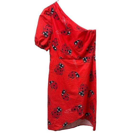 Ladybug Dress Small Tomato Red Cotton One Shoulder Sash Mini by We__Are - Picture 10 of 14